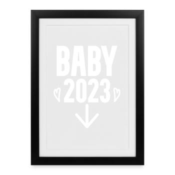Bébé 2023 - Naissance Enceinte 2023 Grossesse - Affiche encadrée (27 × 37 cm) - noir - Devant