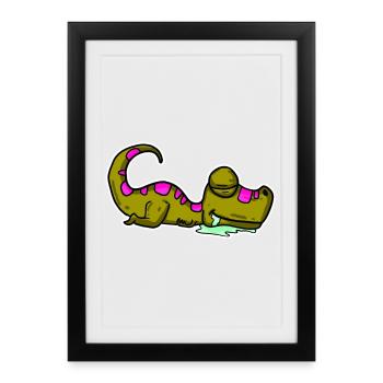 Sleeping Dino - Framed poster (27 × 37 cm) - black - Front