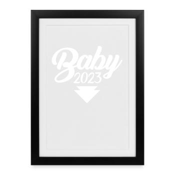 Bébé 2023 - Naissance Enceinte 2023 Grossesse - Affiche encadrée (27 × 37 cm) - noir - Devant