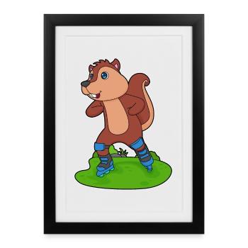 Squirrel Inline skating Inline skates - Framed poster (27 × 37 cm) - black - Front