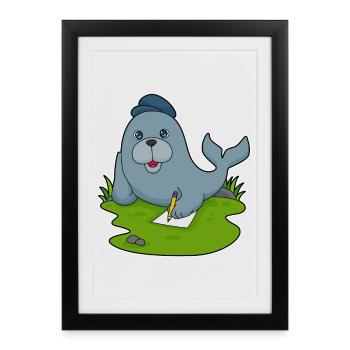 École Seal Student Pencil - Affiche encadrée (27 × 37 cm) - noir - Devant