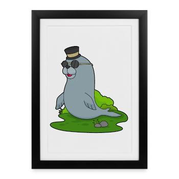 Chapeau haut-de-forme Gentleman Seal - Affiche encadrée (27 × 37 cm) - noir - Devant