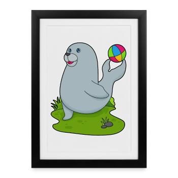 Seal Swimming Water Polo Summer - Framed poster (27 × 37 cm) - black - Front