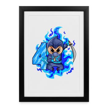 4th birthday boy 4 years old ninja - Framed poster (27 × 37 cm) - black - Front