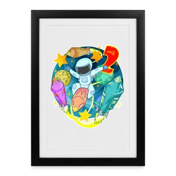 2ème anniversaire 2 ans jeune astronaute de l’espace - Affiche encadrée (27 × 37 cm) - noir - Devant