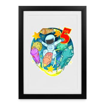 5th birthday 5 years young astronaut space - Framed poster (27 × 37 cm) - black - Front