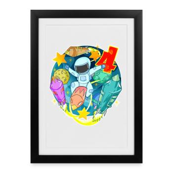 4th birthday 4 years Young astronaut space - Framed poster (27 × 37 cm) - black - Front