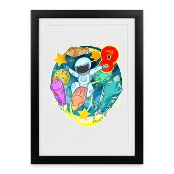 8th birthday 8 years young astronaut space - Framed poster (27 × 37 cm) - black - Front