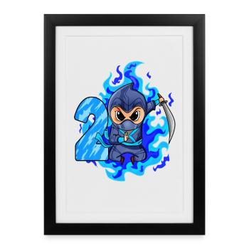 2ème anniversaire garçon 2 ans ninja - Affiche encadrée (27 × 37 cm) - noir - Devant