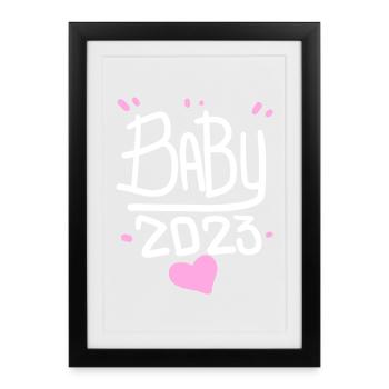 Bébé 2023 - Naissance Enceinte 2023 Grossesse - Affiche encadrée (27 × 37 cm) - noir - Devant