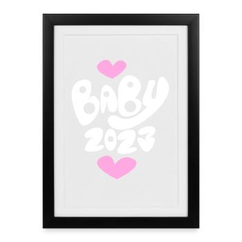 Bébé 2023 - Naissance Enceinte 2023 Grossesse - Affiche encadrée (27 × 37 cm) - noir - Devant