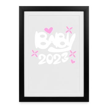 Bébé 2023 - Naissance Enceinte 2023 Grossesse - Affiche encadrée (27 × 37 cm) - noir - Devant