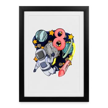 8th birthday 8 years young astronaut space - Framed poster (27 × 37 cm) - black - Front