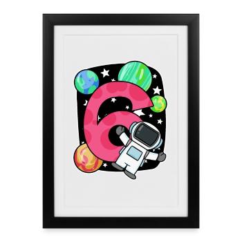 6th birthday 6 years young astronaut universe - Framed poster (27 × 37 cm) - black - Front
