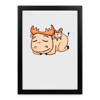 Élan avec bébé orignal - Famille - Affiche encadrée (27 × 37 cm) - noir - Devant