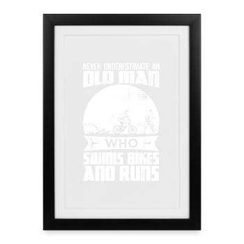 Funny old man at triathlon - Framed poster (27 × 37 cm) - black - Front