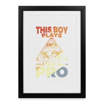 Garçon joueur de billard - Affiche encadrée (27 × 37 cm) - noir - Devant