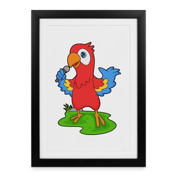 Parrot Singer Microphone Chant - Affiche encadrée (27 × 37 cm) - noir - Devant