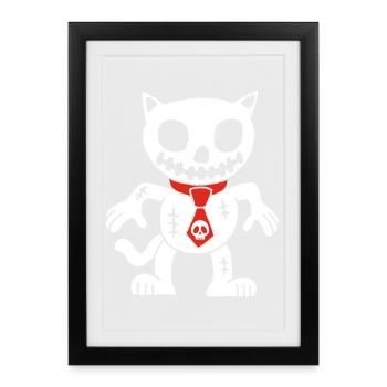 Chat blanc poupée vaudou - Affiche encadrée (27 × 37 cm) - noir - Devant