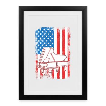 Piano drapeau des États-Unis - Affiche encadrée (27 × 37 cm) - noir - Devant
