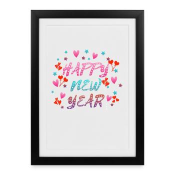 Bonne année, Bonne année, Nouvelle année, Nouvelle année, Nouvel An - Affiche encadrée (27 × 37 cm) - noir - Devant
