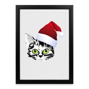cat xmas christmas santa cat cute cute lol - Framed poster (27 × 37 cm) - black - Front