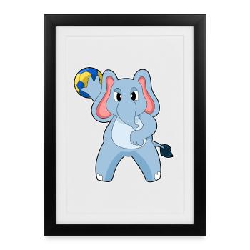 Eléphant Handballeur Handball - Affiche encadrée (27 × 37 cm) - noir - Devant