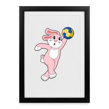 Lapin Handballeur Handball - Affiche encadrée (27 × 37 cm) - noir - Devant