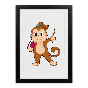 École du professeur singe pointant des bâtons - Affiche encadrée (27 × 37 cm) - noir - Devant