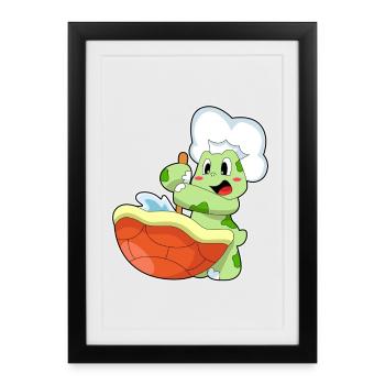 Cuisinière Tortue Cuisinière Cuisinière Cuisson - Affiche encadrée (27 × 37 cm) - noir - Devant