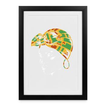Portrait à la coiffe de Kente - Affiche encadrée (27 × 37 cm) - noir - Devant