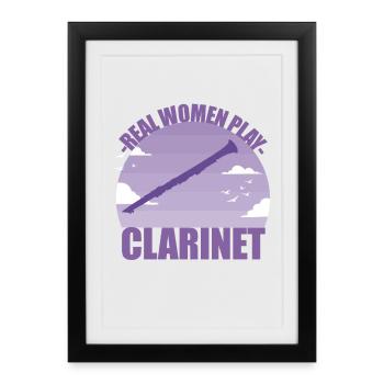 Clarinette Instrument Musicien Fille Cadeau - Affiche encadrée (27 × 37 cm) - noir - Devant