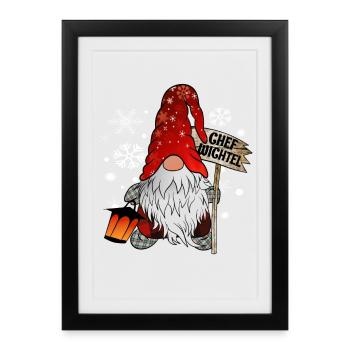 Chef Wichtel mit Schneeflocken Christmas Gnome - Gerahmtes Poster (27 × 37 cm) - Schwarz - Vorne