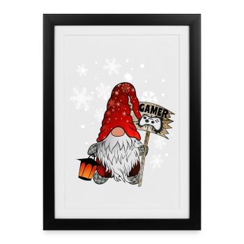 Gamer Elves Snowflakes Christmas Gnome - Framed poster (27 × 37 cm) - black - Front