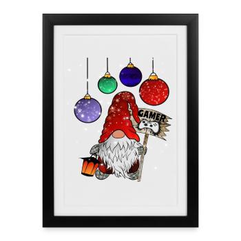 Gamer Elves Christmas Gnome - Framed poster (27 × 37 cm) - black - Front