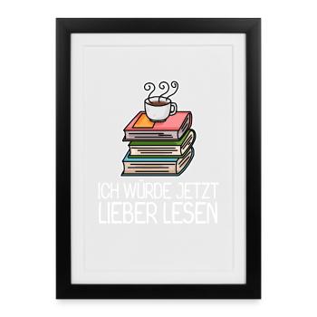Lesen Buch Bücher Leser Geschenk - Gerahmtes Poster (27 × 37 cm) - Schwarz - Vorne