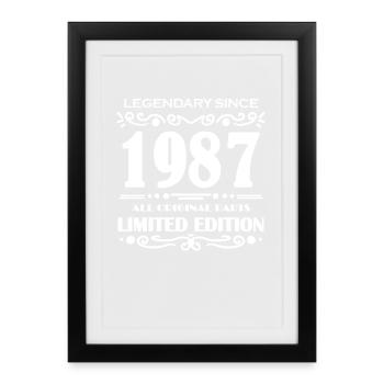 1987 - Né 1987 - Année de construction 1987 - Affiche encadrée (27 × 37 cm) - noir - Devant