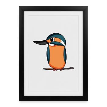 Kingfisher Oiseau bleu - Affiche encadrée (27 × 37 cm) - noir - Devant