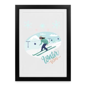 Ambiance hivernale - Ski Sports d’hiver - Affiche encadrée (27 × 37 cm) - noir - Devant