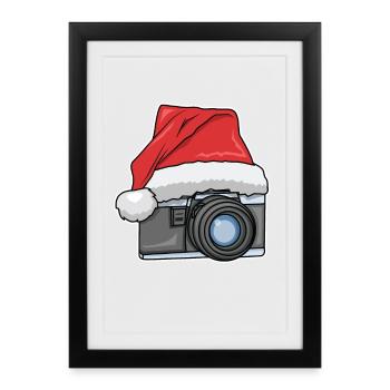 Appareil photo bonnet de Noël - Affiche encadrée (27 × 37 cm) - noir - Devant