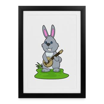 Bunny Musician Guitare Musique - Affiche encadrée (27 × 37 cm) - noir - Devant