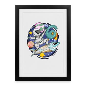 6 Years Young Astronaut Outer Space 6th Birthday - Framed poster (27 × 37 cm) - black - Front