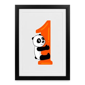 1er anniversaire 1 an cadeau panda - Affiche encadrée (27 × 37 cm) - noir - Devant