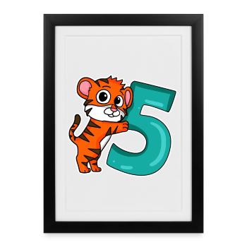 5 ans - 5 ans avec motif animal - Affiche encadrée (27 × 37 cm) - noir - Devant