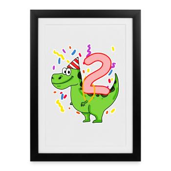 2 ans - 2 anniversaires avec motif animal - Affiche encadrée (27 × 37 cm) - noir - Devant