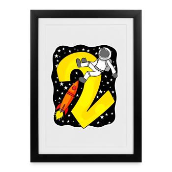 2e anniversaire - 2 ans Jeune astronaute - Affiche encadrée (27 × 37 cm) - noir - Devant