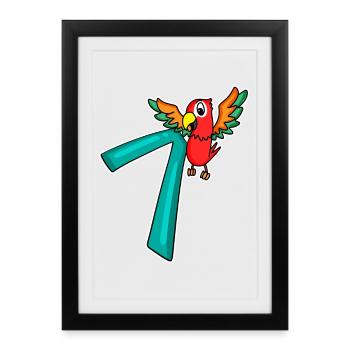 7 Jahre alt - 7 Geburtstag mit Tier Motiv - Gerahmtes Poster (27 × 37 cm) - Schwarz - Vorne