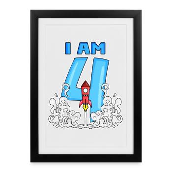 4th birthday - 4 years old Young rocket astronaut - Framed poster (27 × 37 cm) - black - Front