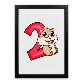2 ans - 2 anniversaires avec motif animal - Affiche encadrée (27 × 37 cm) - noir - Devant