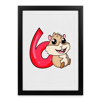 6 ans - 6 ans d’anniversaire avec motif animal - Affiche encadrée (27 × 37 cm) - noir - Devant